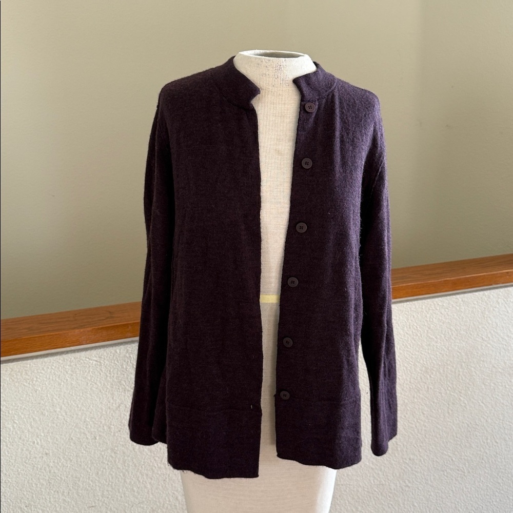 Eileen Fisher merino wool purple  Knit cardigan sweater size small - Picture 9 of 10